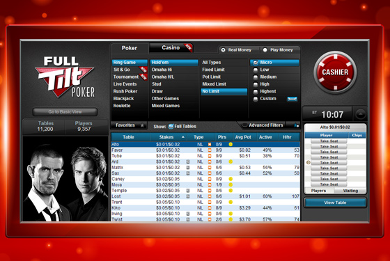 FullTilt Pokera istabas